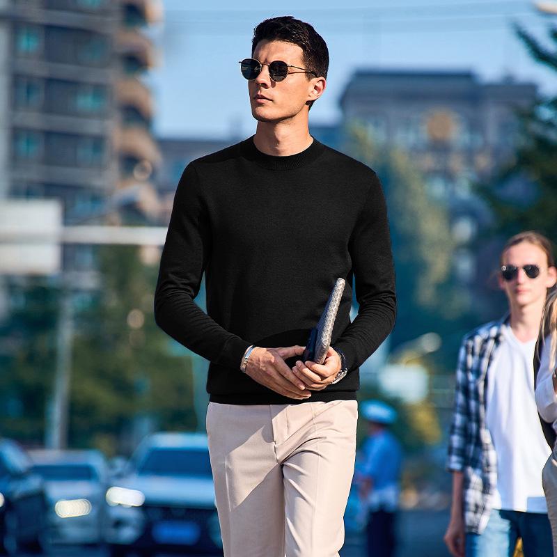 Men's Thickened Wool Sweater, Machine Washable, Solid Color - W9310 (Autumn/Winter)