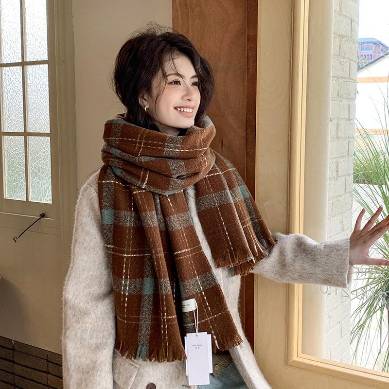 Japanese and Korean Checkered Scarves Women's Checkered Scarves Warm Scarves