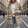Women's Casual Fashion  Plaid Shirt Medium Woolen Coat