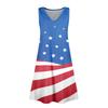 Women's Summer Casual Sun Skirt With Pocket V-Neck Independence Day Printed Loose Vest Dress