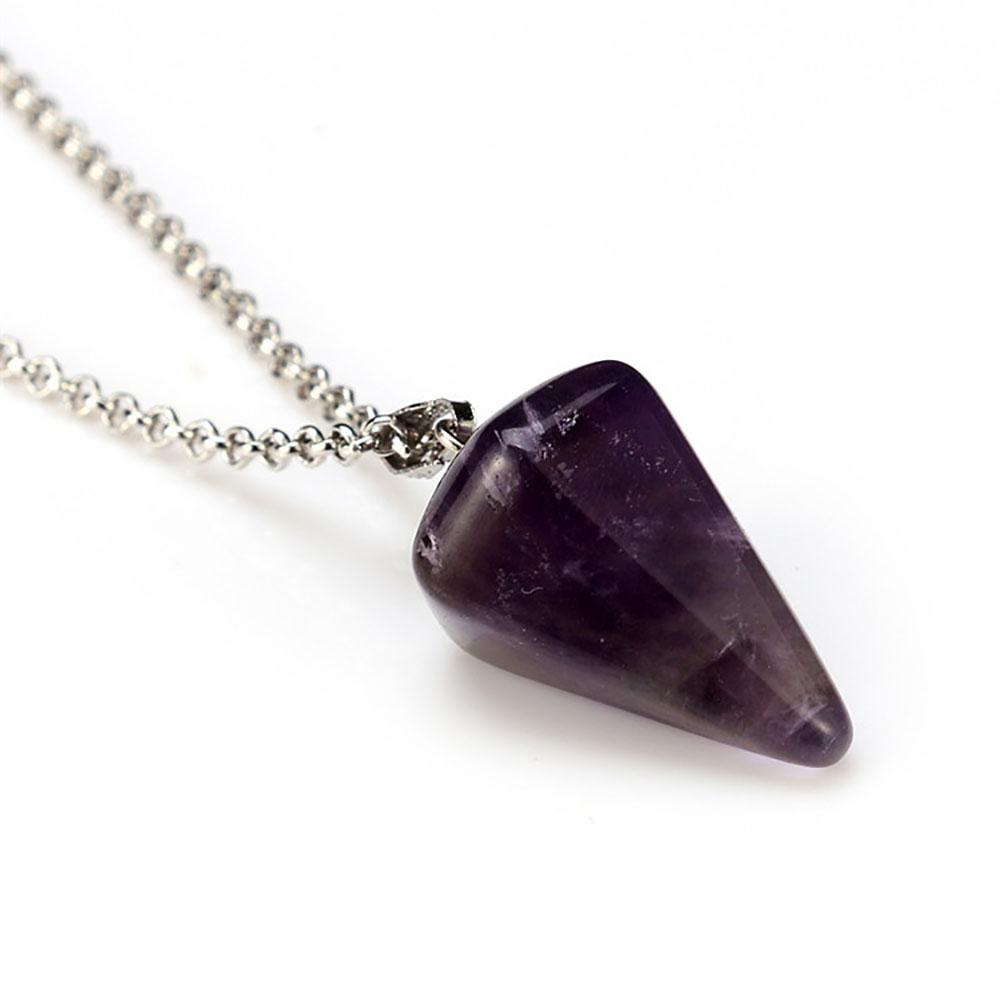 1pc Natural Stone Hexagonal Pendant Chain Necklace Taper Soul Swing Bullet Crystal Necklace For Men And Women