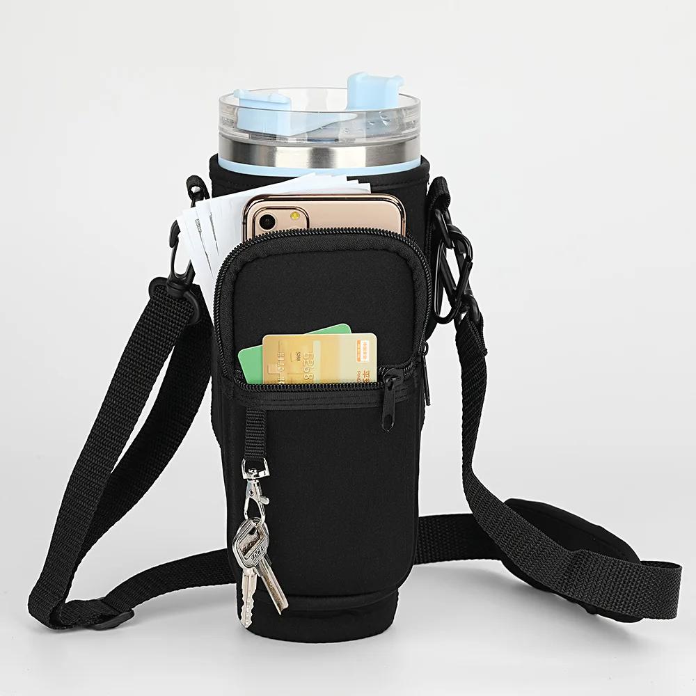 Water Bottle Carrier Bag for Stanley 40/30 oz Tumbler with Phone Pocket Strap Water Bottle Pouch for Stanley Cup Accessories