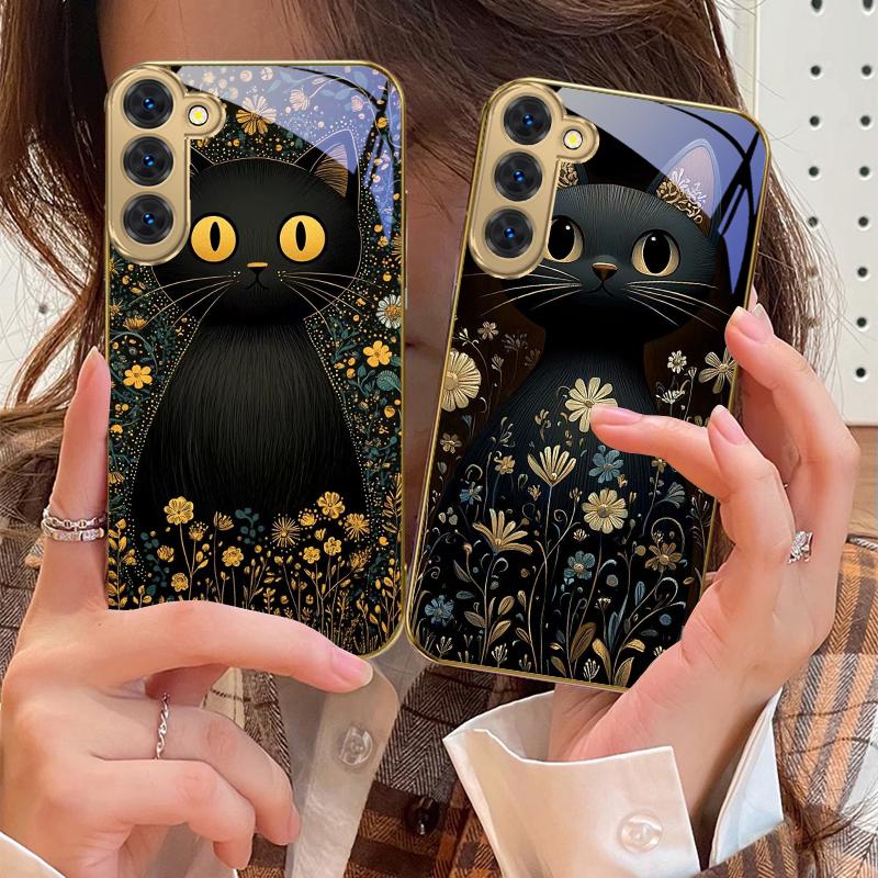 Runde und leuchtende Augen Für Samsung Galaxy S20 FE S21 S22 S23 Plus S24 Ultra 25Ultra S21+ S9+ S22Plus Handyhülle aus goldenem Glas