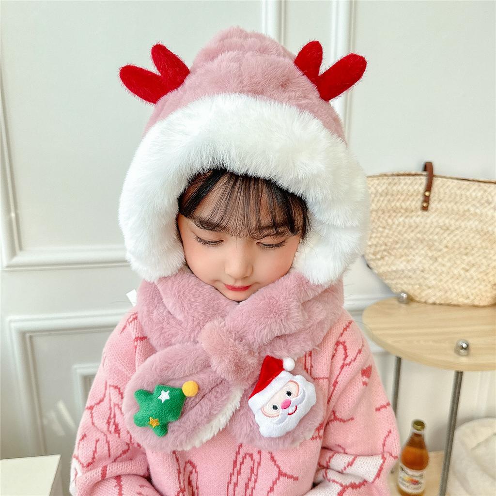 Christmas gift cute antler hat Christmas tree scarf two-piece set warm and cold children's suit versatile