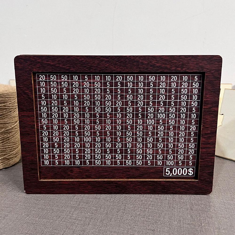USD or EURO Cash Vault Wooden Savings Box with Money Target and Numbers, Coin Counter Piggy Bank with Counter and Pen
