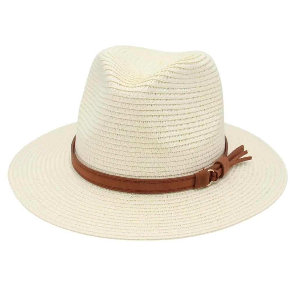 

Пляжна панама з захистом від ультрафіолету, федора з широкими крисами, літній плетений капелюх молоко, білий колір