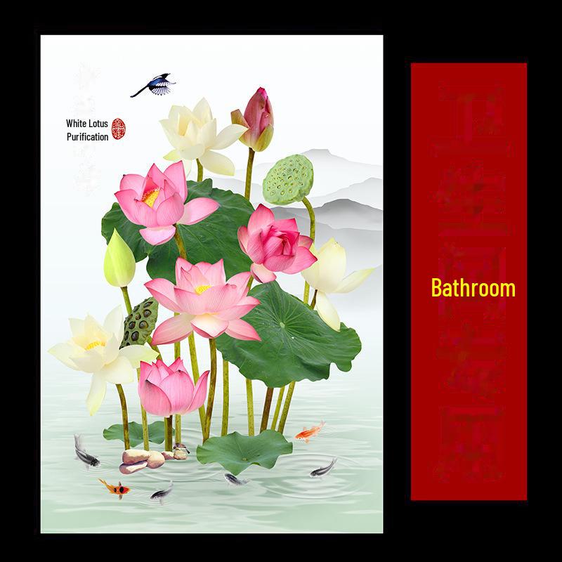 

Vertical Koi Fish and Lotus Self-Adhesive Painting for Kitchen and Bathroom 27*28cm