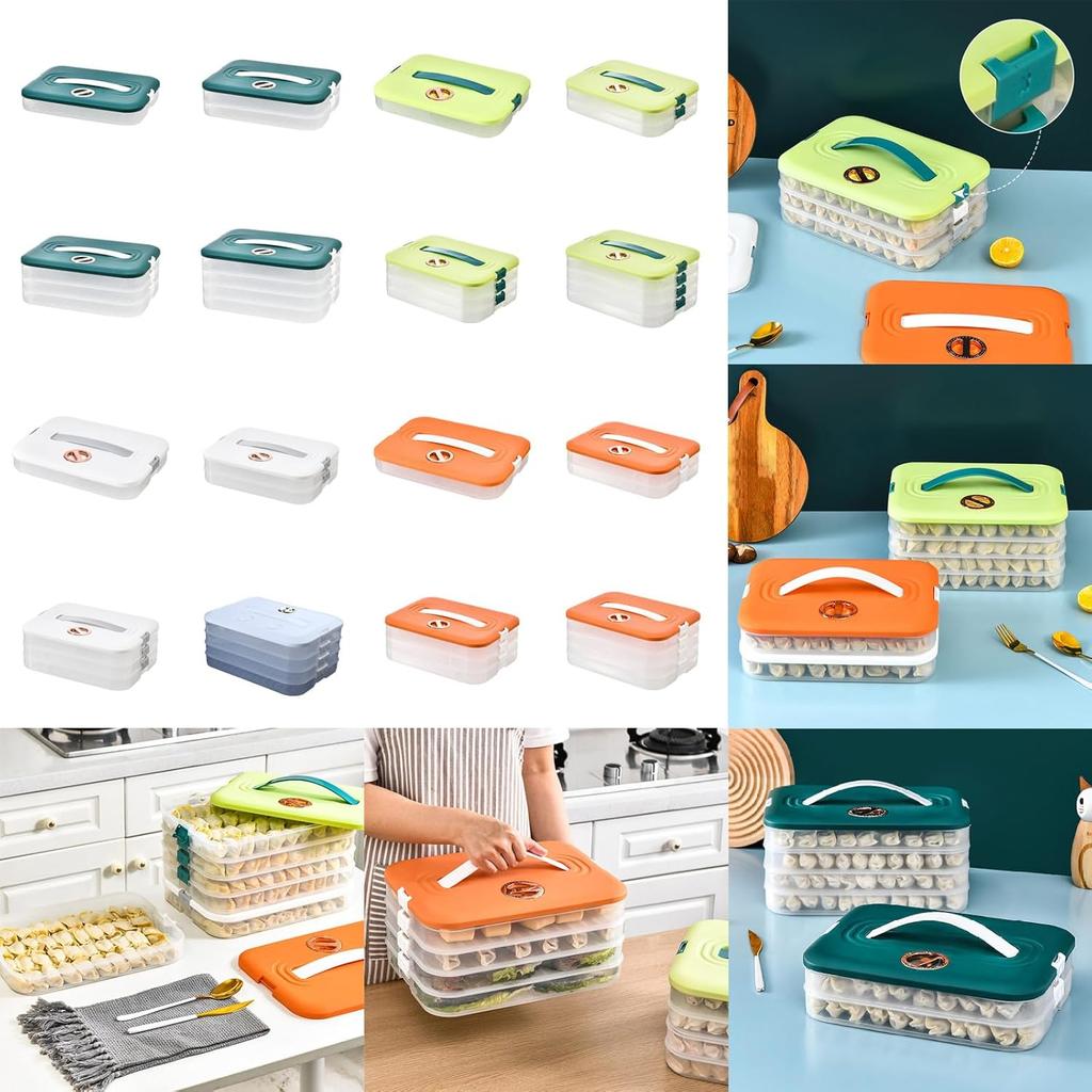 Dumplings Storage Box Multi Layer Stackable Food Storage Container with Lid and Handle Time Recoder Cookie Carrier