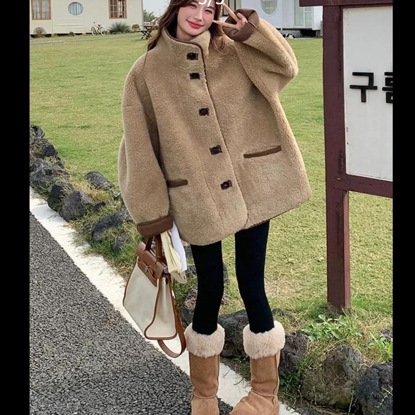 

Дизайн Sense Куртка из овечьей шерсти Осень и Зима Большой размер Свободный кардиган Топ Женский XXXXL