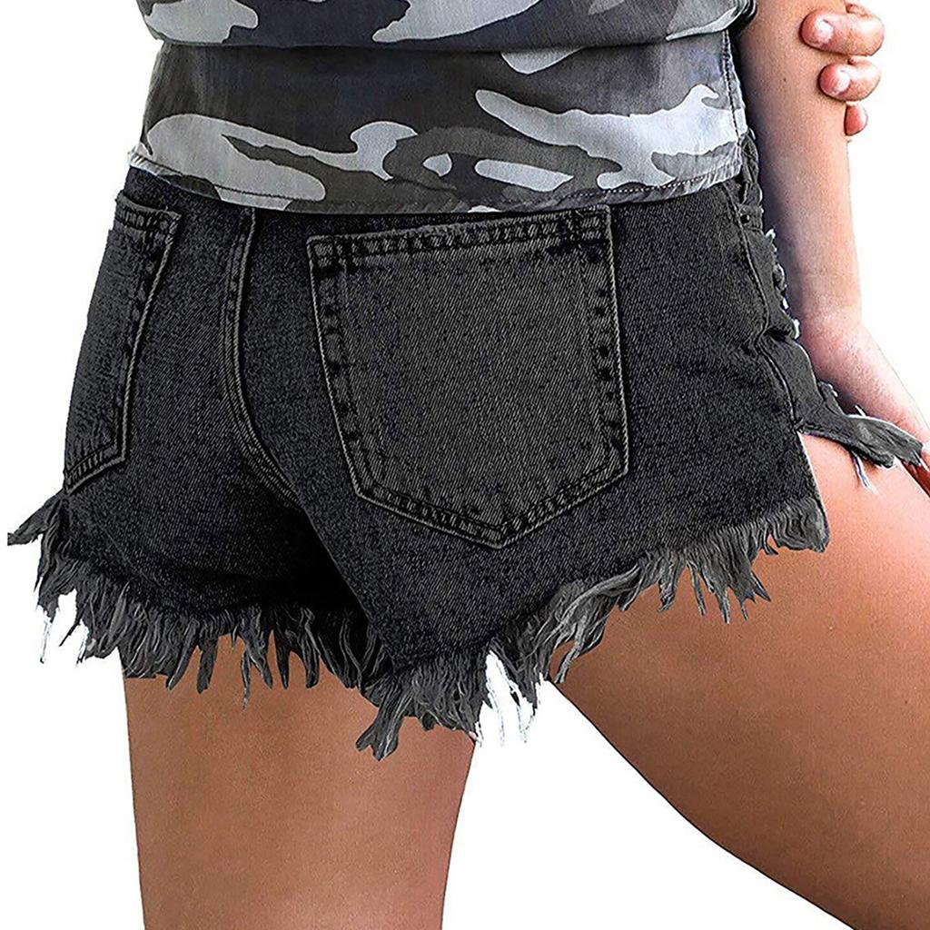 Pantaloni scurți cu găuri pline pentru femei Blugi înalți Pantaloni scurți la modă Pantaloni