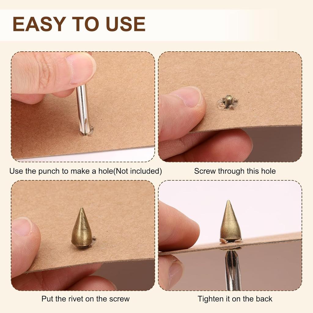 10-100Set Bullet Cone Spike and Stud Metal Screw Back for DIY Leather Craft Cool Rivets Punk Stud Coincal Layer 7X10mm