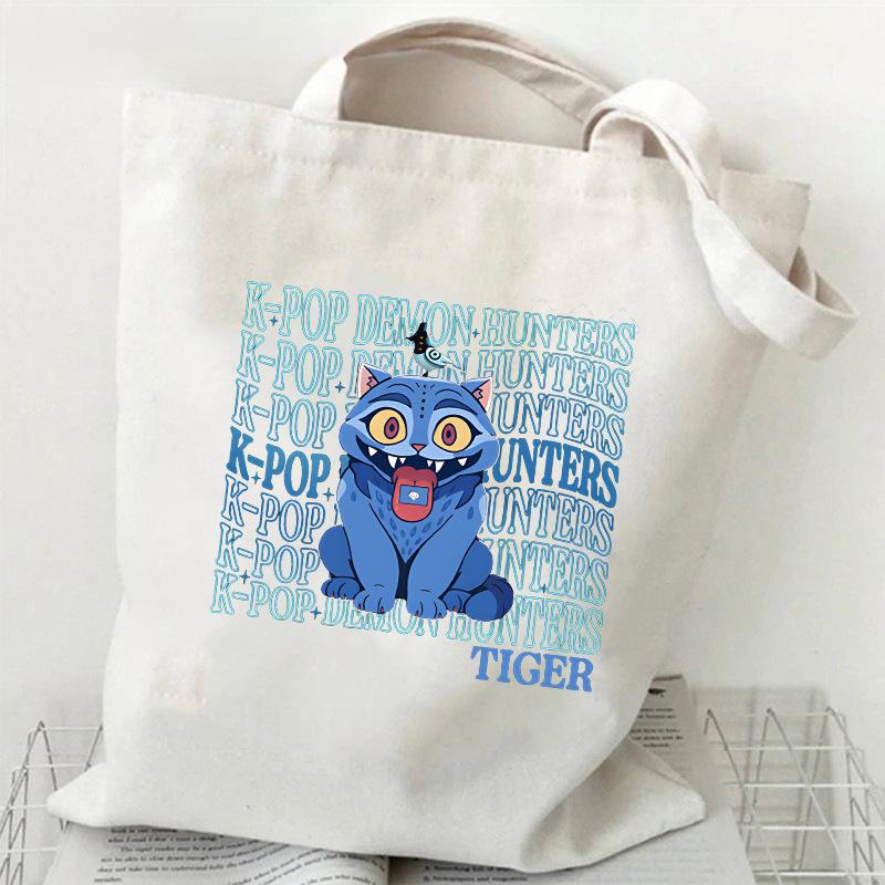 KPOP Dämonenjäger Tigerdruck Canvas Tasche Einzelner Schulterrucksack Student Tragbare Einkaufstasche