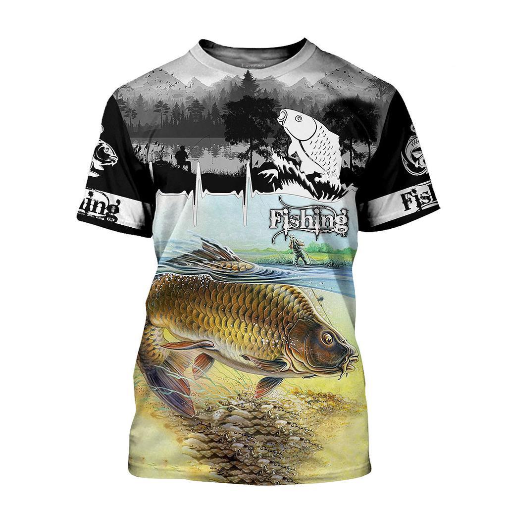 BASS Fishing Print T-shirt for Men 3D Fashion Fish Hunter Round Neck Top Men Women Casual Outdoor Short Sleeve Tees Clothing