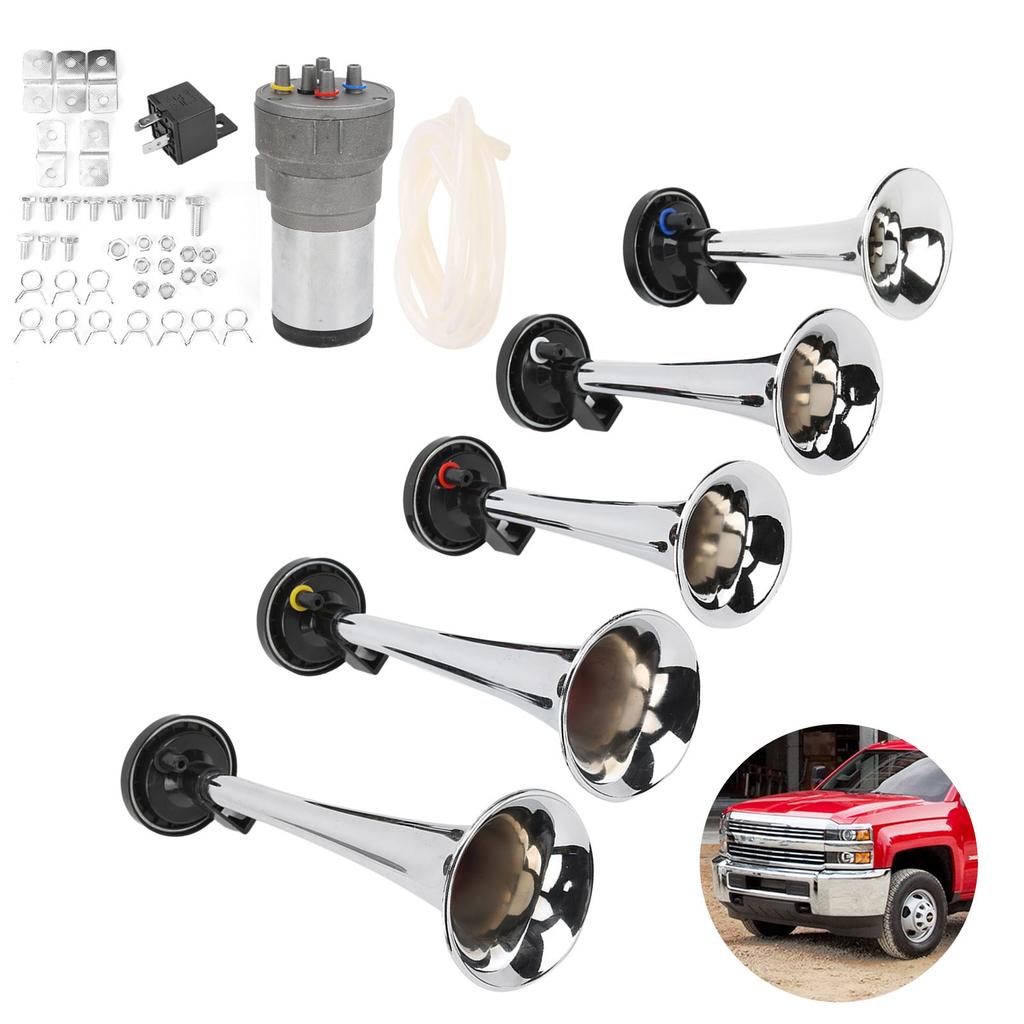 Car 5 Trumpet Set Tune 12V with Compressor Chrome Color Replacement for Trains Ships Vans