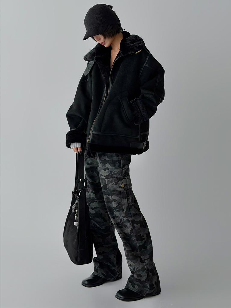 THE GREEN LAB Camo Military Cargo Pants [Camo Black]