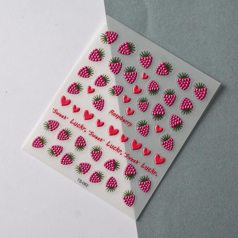 FEB Fruit Series 5D Embossed Japanese Nail Art Stickers - Bellflower & Raspberry Design