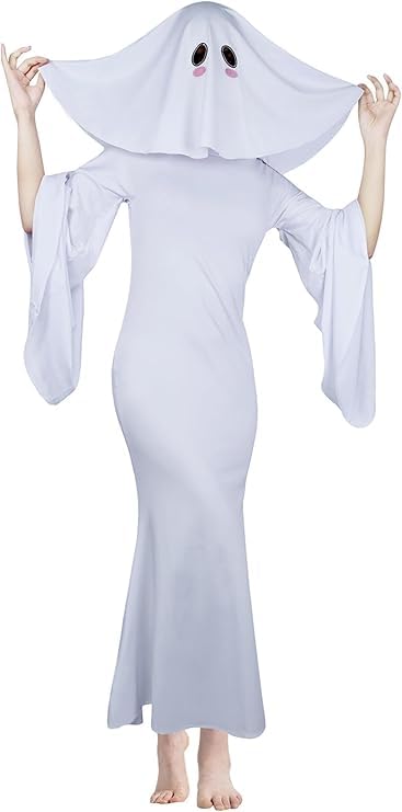 

Хэллоуин Косплей Дизайн Привидения Длинное Платье с Расклешенной Регулируемой Спиной и Эластичностью [UTUN-TIN] [UTUN-TIN] Женские Рукава, Лента, (белый) белый