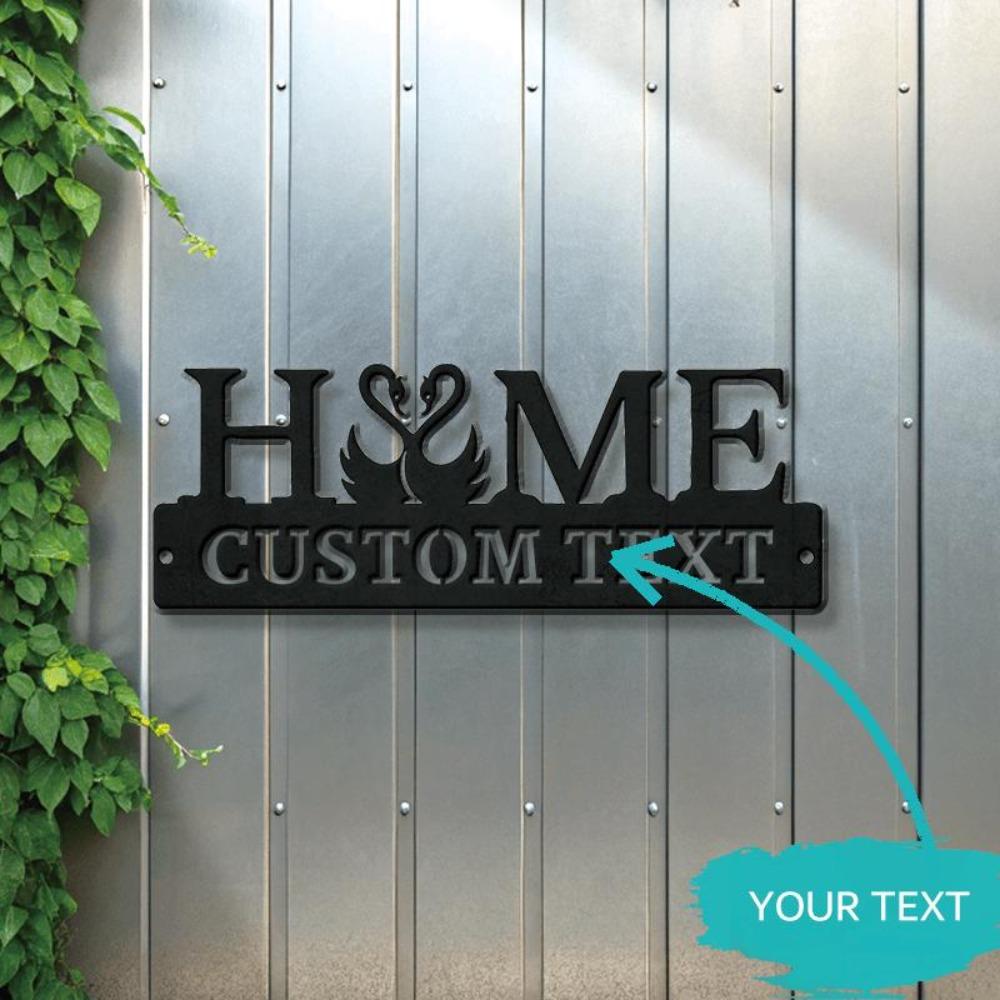 

Elegant Black Iron Swan Metal Sign Customizable Text Timeless Wall Decor Housewarming Gift Personalized Name Plate Home Wall Sculpture 12inch/30cm