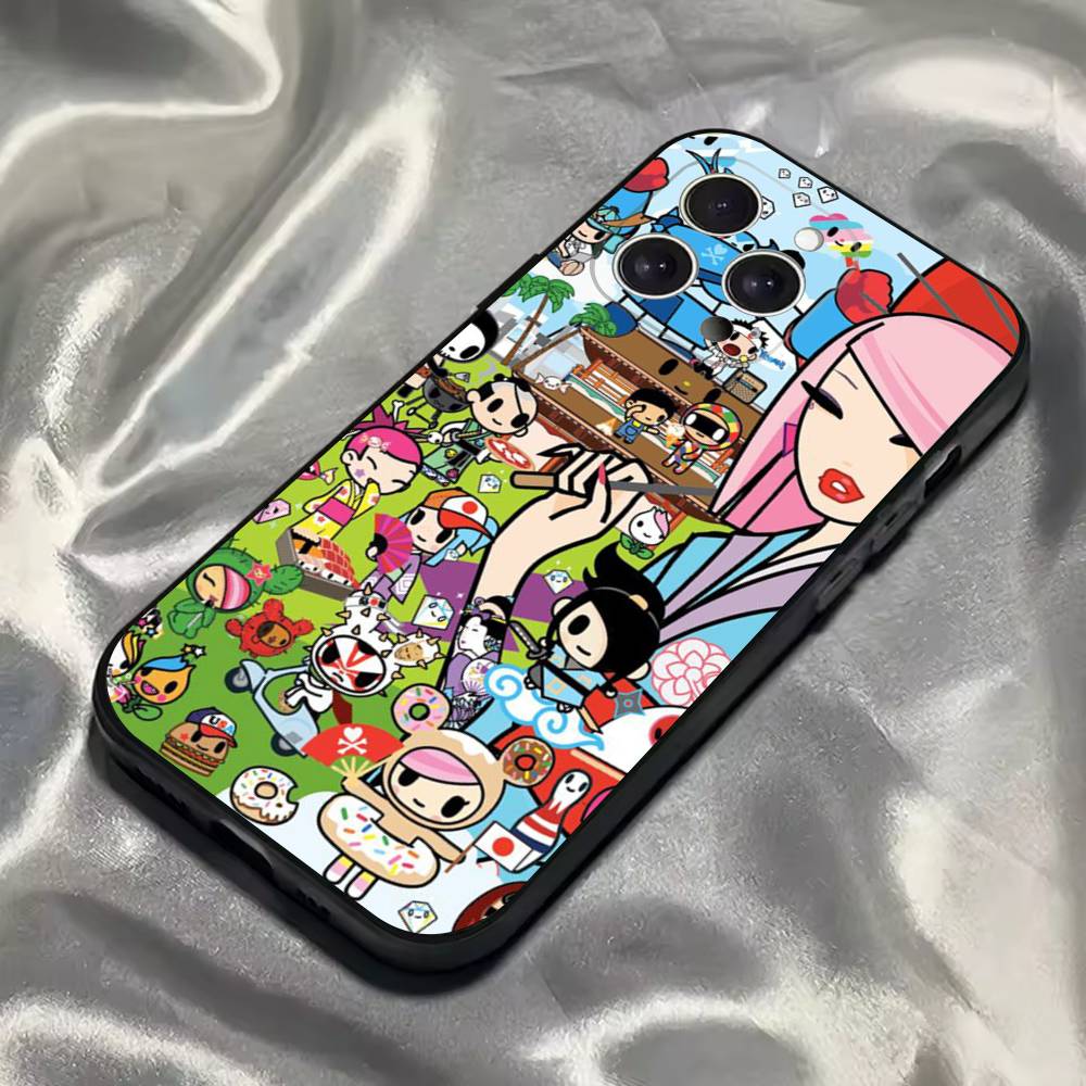 Japan T-Tokidokis Fodral För iPhone 16,15,14,13,12,11,Pro,Max,Plus,X,XS,SE4,E,Mini,Mjukt Svart Fodral
