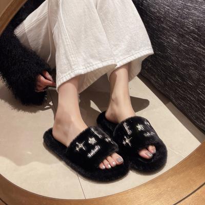 Wear Versatile Warm Winter Slippers with Metal Decoration Women Outer Velvet Cotton Winter Slippers with Velvet Slippers Women