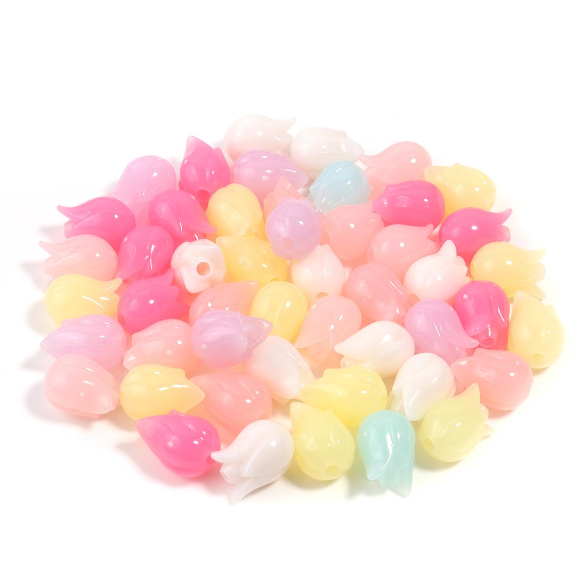 

50pcs/lot Tulip Flower Bud Leaf Loose Beads Mix Color Flower Acrylic Beads For Jewelry Making DIY Bracelet Nacklace Accessories