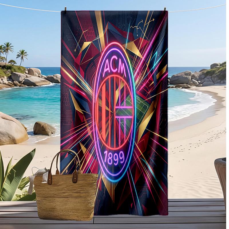 Asciugamano da Spiaggia Stampato AC Milan Asciugamano Morbido ad Asciugatura Rapida Coperta da Spiaggia Rettangolare Grande Portatile per Viaggi Piscina