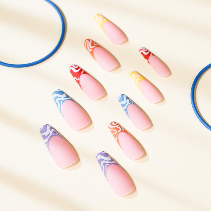 Rainbow Wave Nail Art Stickers - Wearable, Finished False Nails