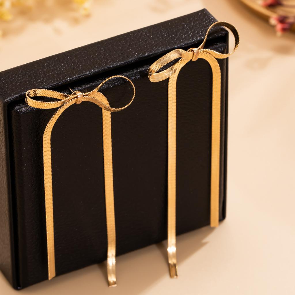 Gold Bow Earrings for Women Classic Ribbon Bow Stud Earrings Cute Statement Jewelry