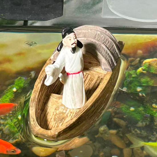 Akvárium Plovoucí Loď Ozdoba Retro Čínský Básník Li Bai Figurka Miniatura Socha Starověkého Básníka pro Akvárium Mikro Krajiny Dekorace