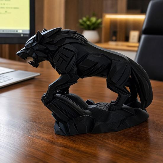 3D Printed Wolf Statue, Mechanical Style Wolf Figurine, Collectible Wolf Sculpture, Tabletop Ornament for Office Desk Shelf