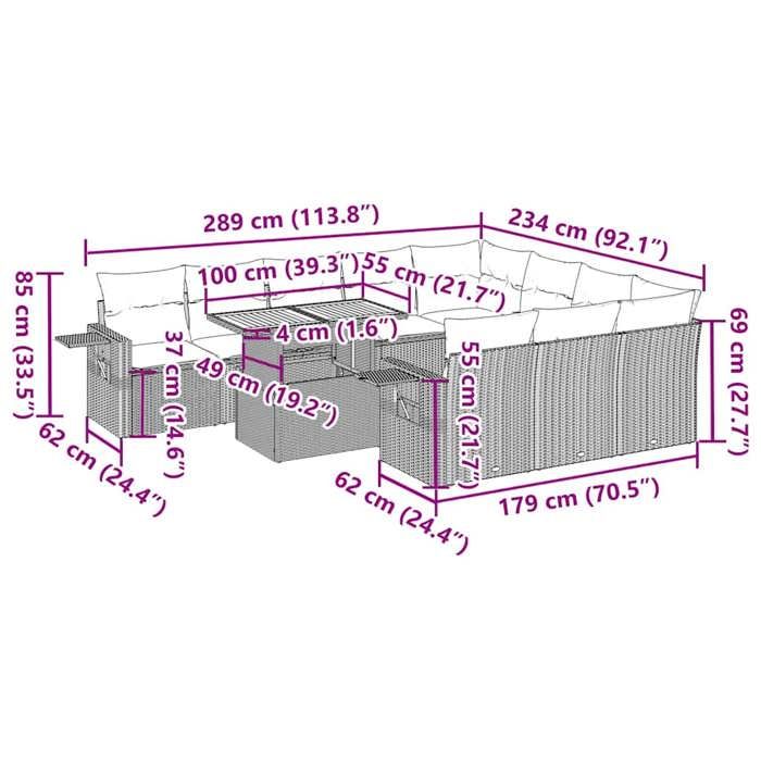 VidaXL Salon de jardin 11 pcs avec coussins gris résine tressée, ensemble de canapés d'extérieur, ensemble de canapé d'angle 3327204