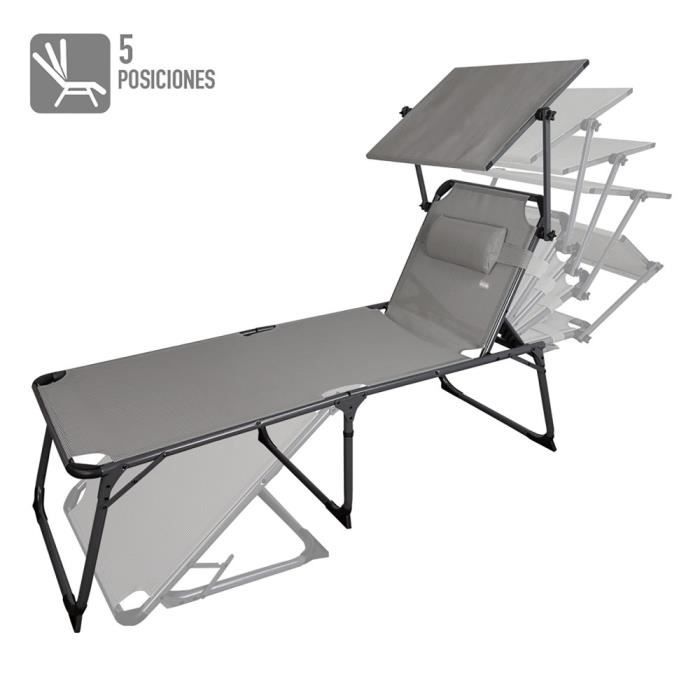 Bain de soleil pliant avec parasol et coussin de plage Aktive