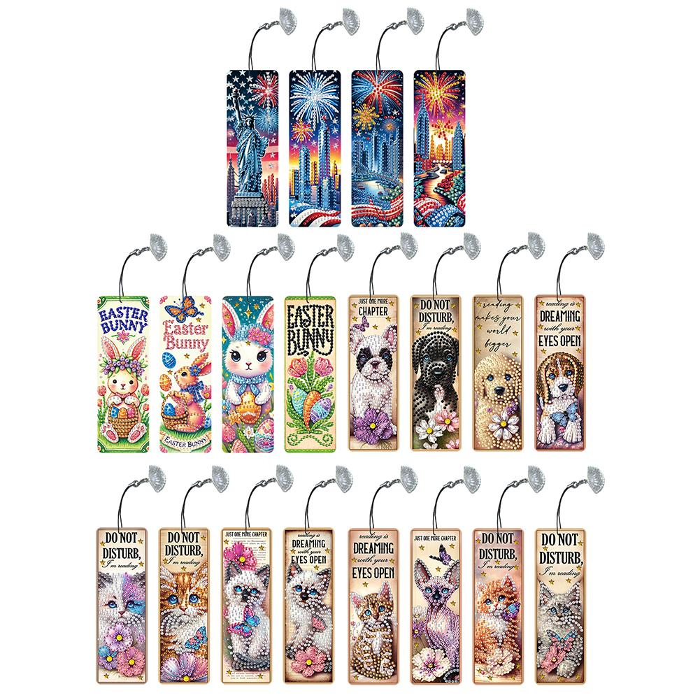 4Pcs Special Shape Animal Diamond Art Painting Bookmarks with Pendant 5D Diamond Art Bookmark Kits for Adults Book Lovers