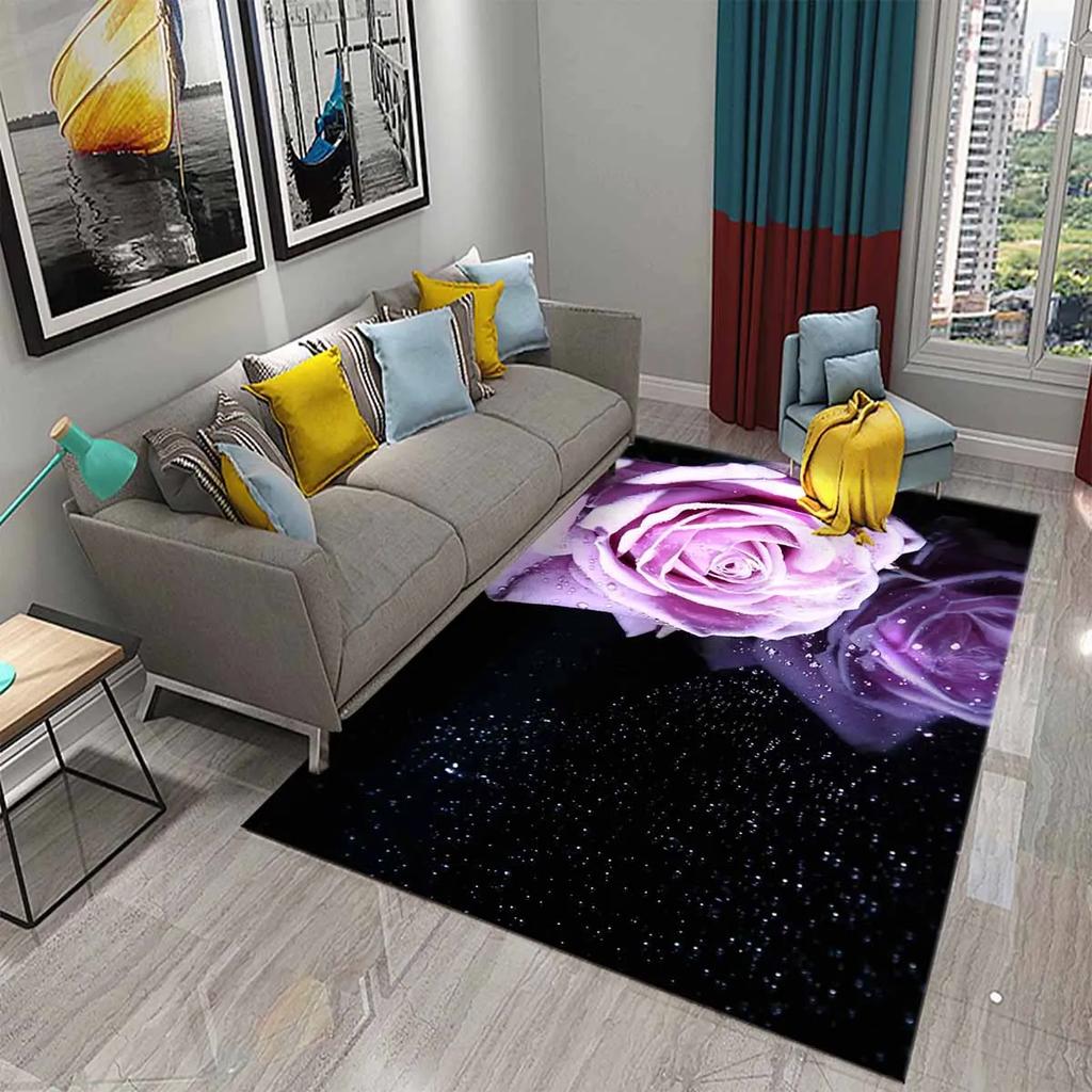 Blue Rose Rugs for Living Room Women Romantic Flower Carpet Soft Floor Mat Floral Rugs for Adults Bedroom Decorative Area Mats
