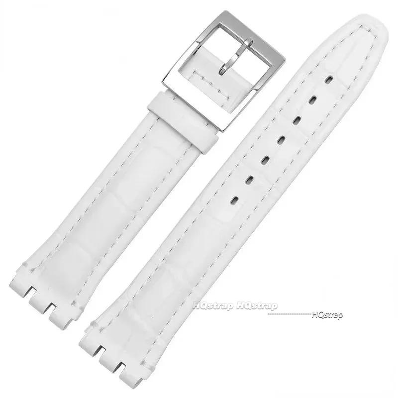 

Wristband for Swatch Genuine Leather Strap Men Women 17mm 19mm Sweatproof Bracelet High Quality Belt Watch Accessories 17mm білий