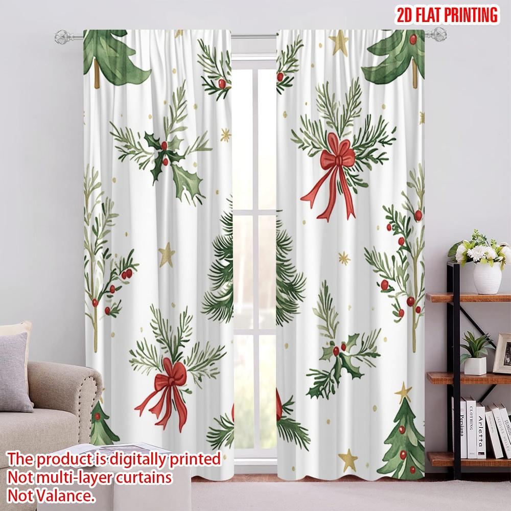 

2 шт., 2D печать на плоскости Популярные шторные панели Рождественская елка Остролист Ягоды Банты Универсальная полиэстеровая ткань (без удилища) Все 52.50 × 116.00 cm 2 pcs
