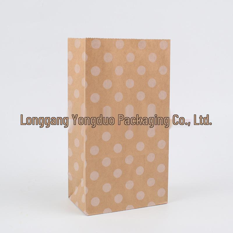 Striped Polka Dot Kraft Paper Bag with Square Bottom for Hamburger, Pastry, Takeout, and Gift Packaging.