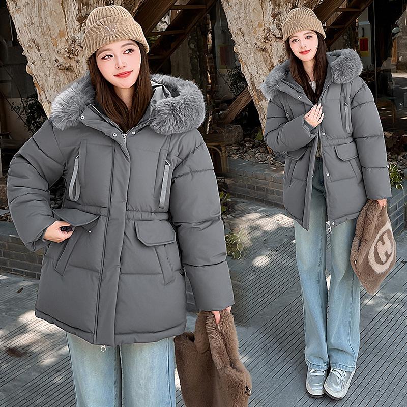 2025 down cotton-padded clothes women's medium and long large size slim-fitting large fur collar cotton-padded jacket new Korean version thickened