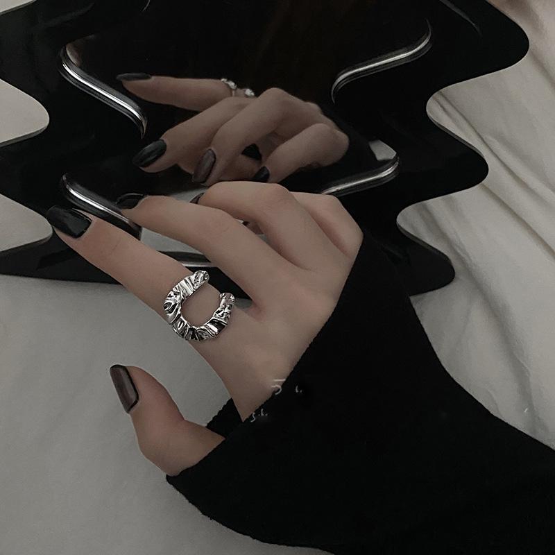 Simple Geometric Irregular Hollow Silver Color Rings for Women Exaggerated Vintage Personality Hip Hop Birthday Jewelry Gifts
