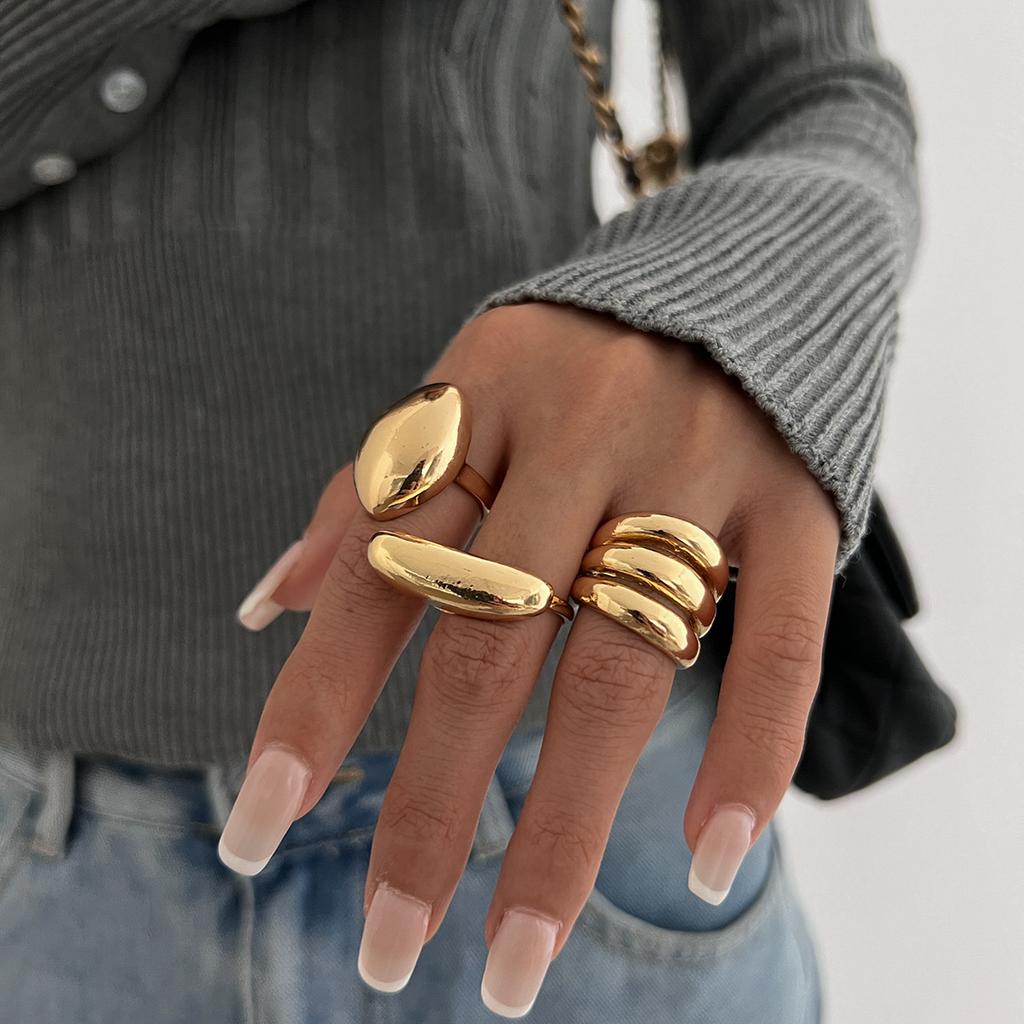 3pcs/set Exaggerated Metal Rings Design Sense Exquisite Women Men Y2k Geometric Gold Silver Color Knuckle Joint Ring Set Jewelry