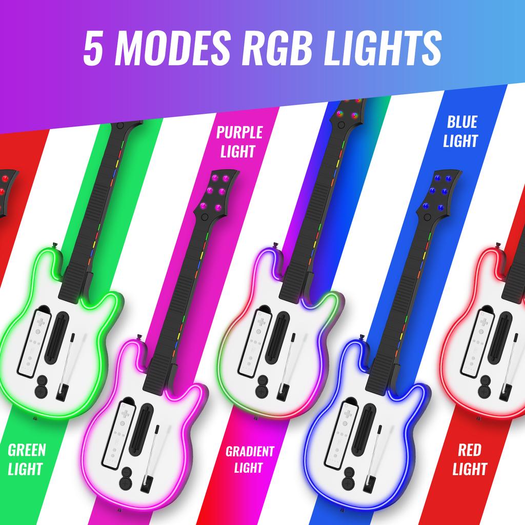 Wireless Guitar Controller for Wii Remote Support Guitar Hero and Rock Band 2 Wii U Games with Strap & RGB Light W001