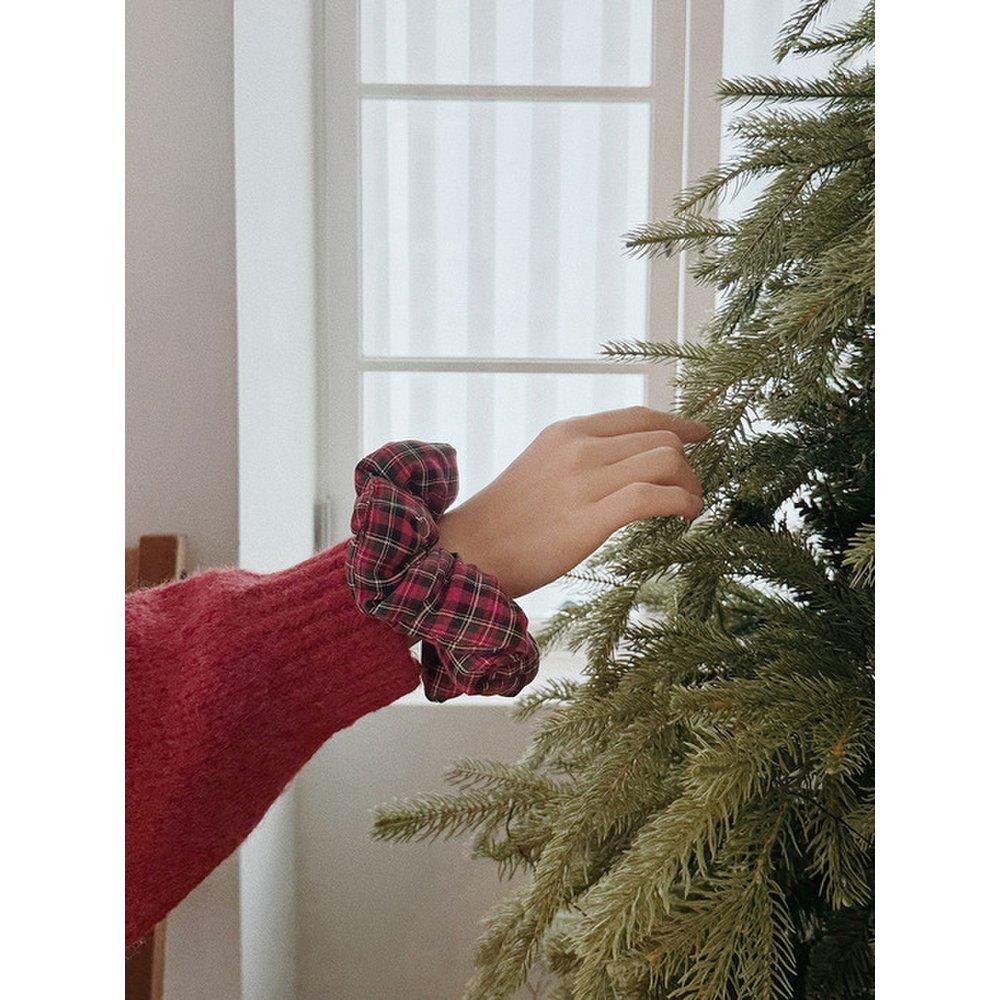 Tartan Check Padding Scrunchie[Red]