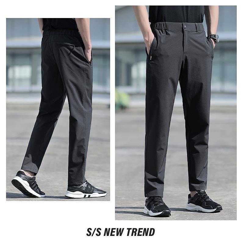 Men's Ice Silk Quick-Dry Summer Pants - Lightweight, Loose, Stretchy, Breathable Casual Trousers with Straight Leg, Plus Size Options Available.