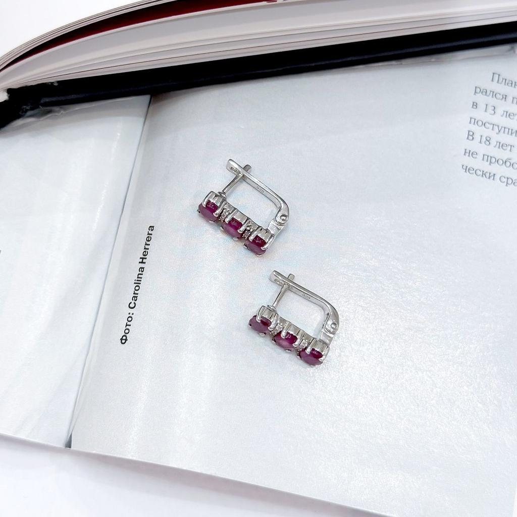 Серебряные серьги с натуральным рубином 3.344ct, фианитами (2165149)