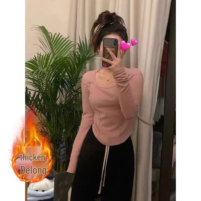 Chic Women's U-Neck Long-Sleeve Slim-Fit Top - Trendy, Flattering Base Layer for Spring/Autumn