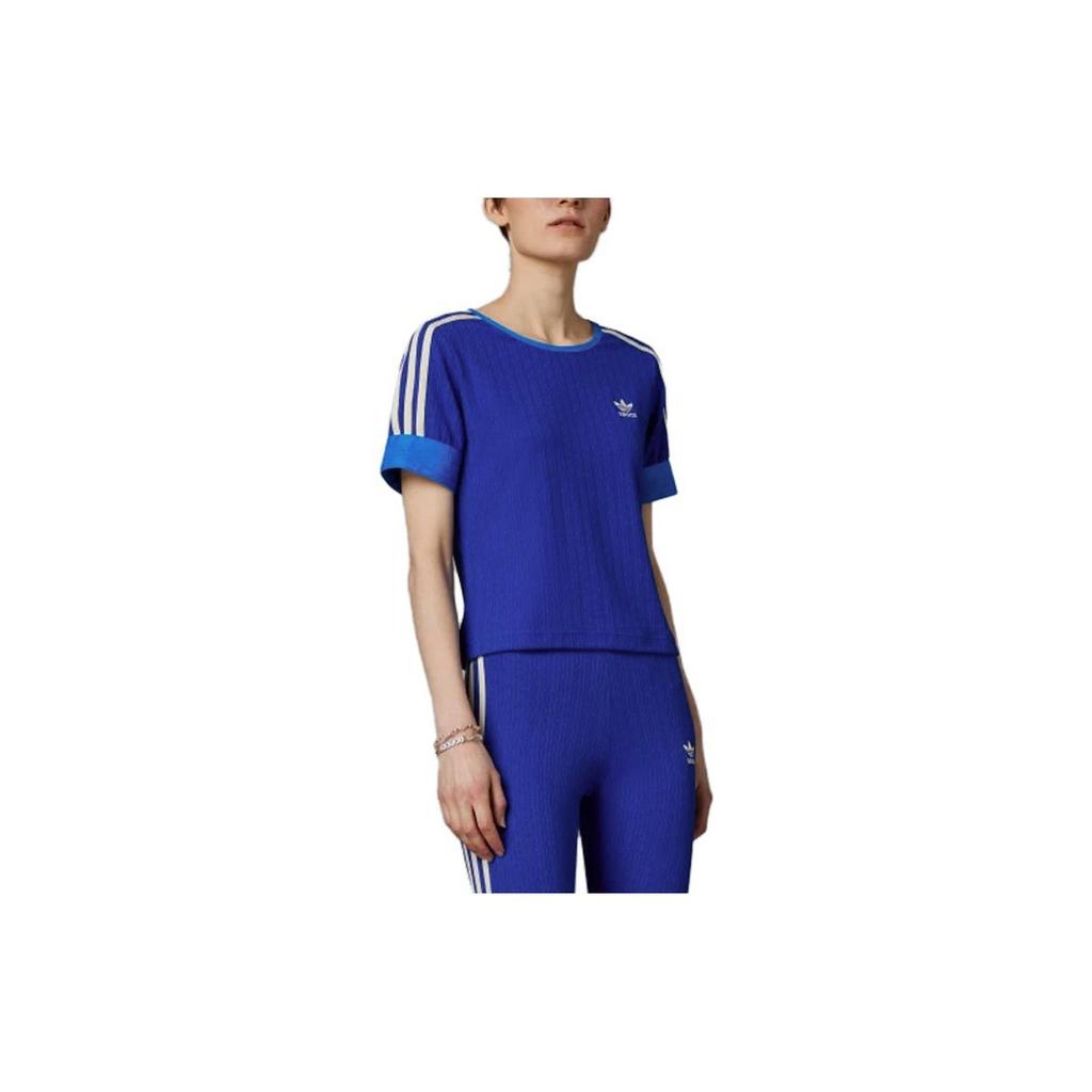 adidas Originals Adicolor 70s Retro Series Logo Embroidered Short Sleeve T-Shirt Women Tops Blue IK7846
