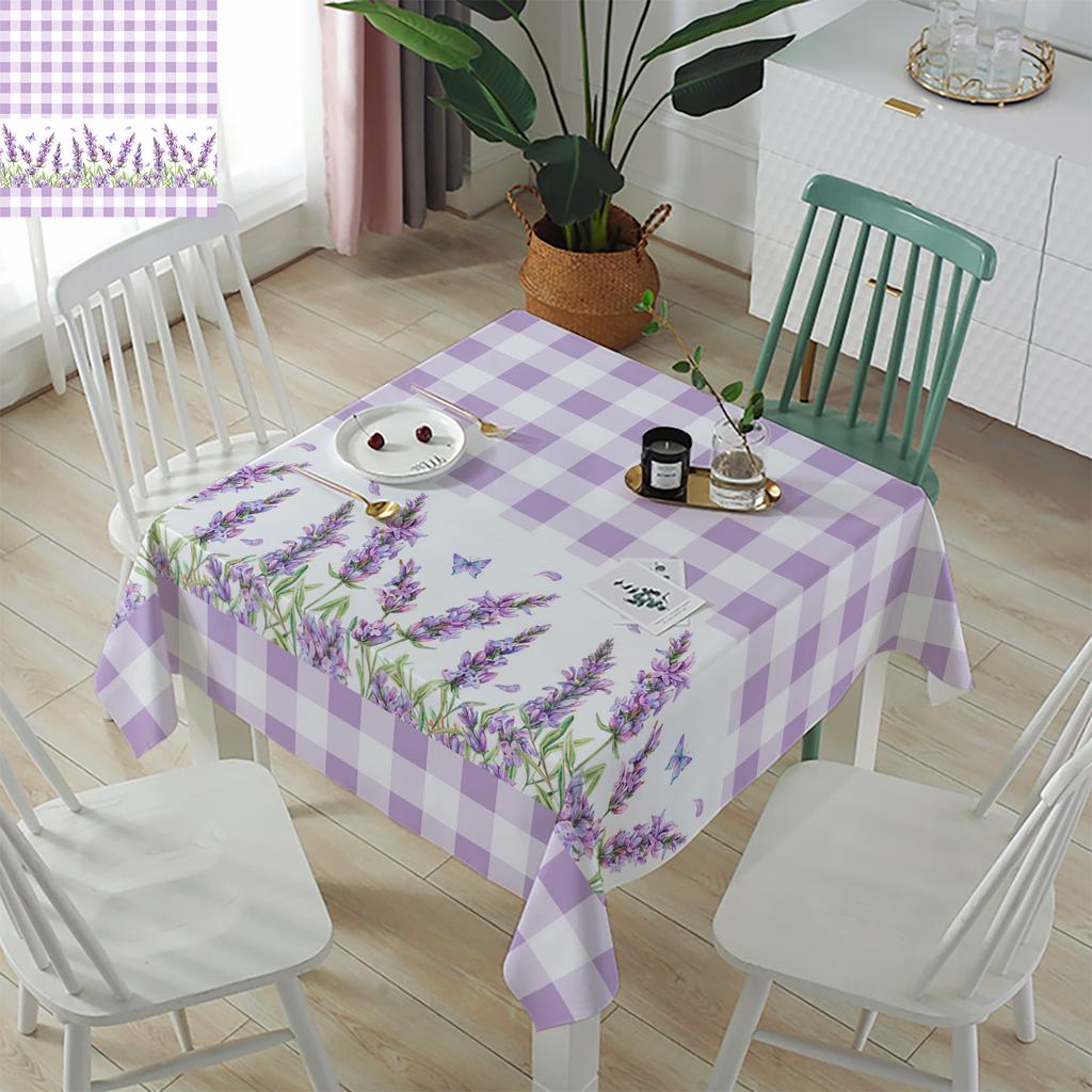 Purple Lavender Flower Butterfly Waterproof Tablecloth Wedding Party Dining Kitchen Decoration Rectangular Table Cover