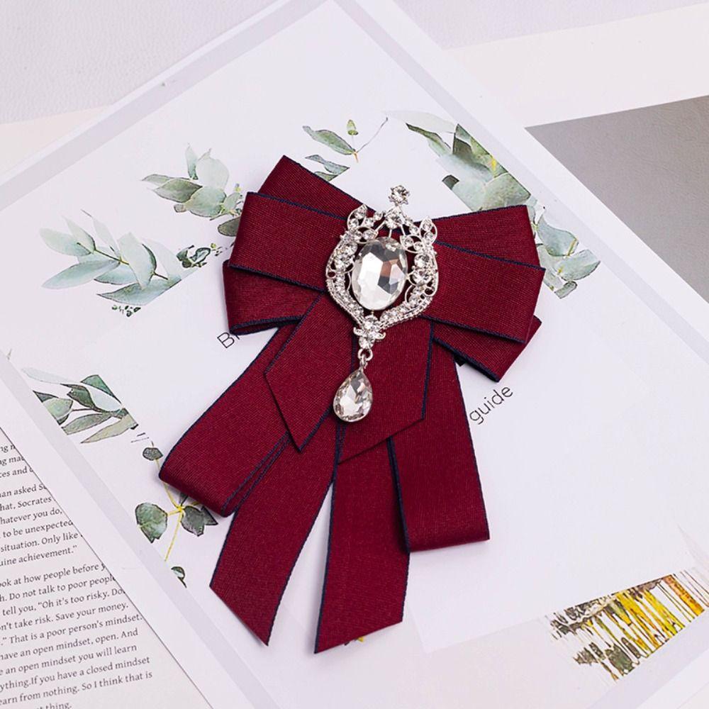Fashion Ribbon Ribbon Bowtie Rhinestone Handmade Ribbon Bow Brooch Crystal Fabric Cloth Art Bow Tie For Men and Women