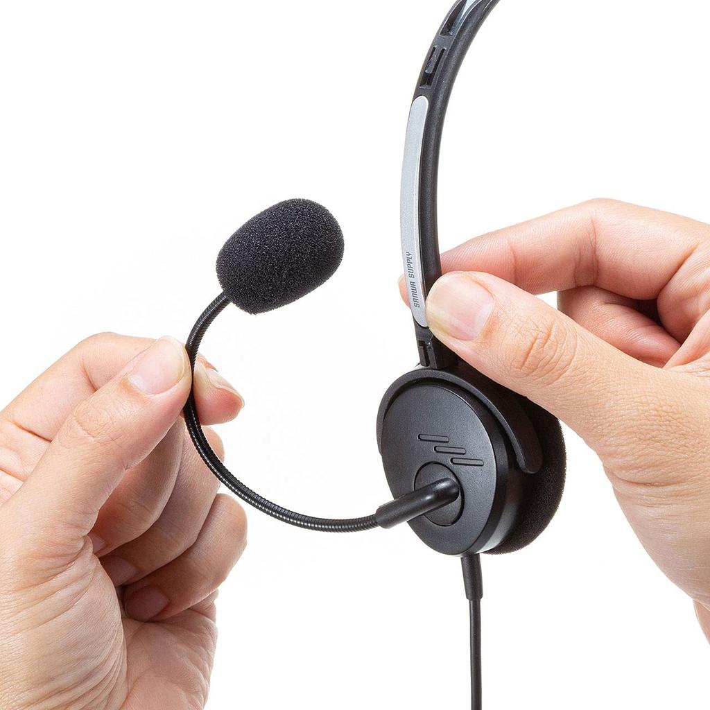 Sanwa Supply USB Single Compatible with and Headset, Ear, Wired, Bidirectional, Lightweight, Skype, Zoom, Teams, MM-HSU12BK