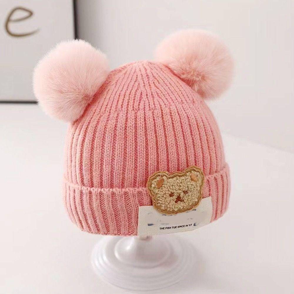0-3Year Plush Ball Baby Knitted Hat Solid Color Beanie Hats Children Warm Cap  Baby Children Kids